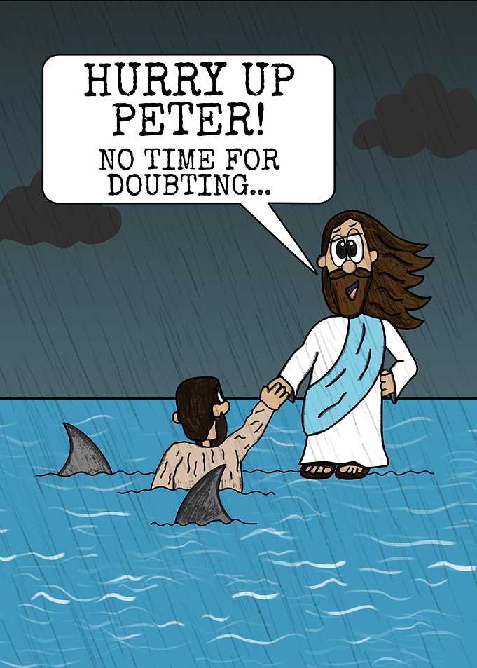Jesus Walking On Water, Sharks Christian Funny