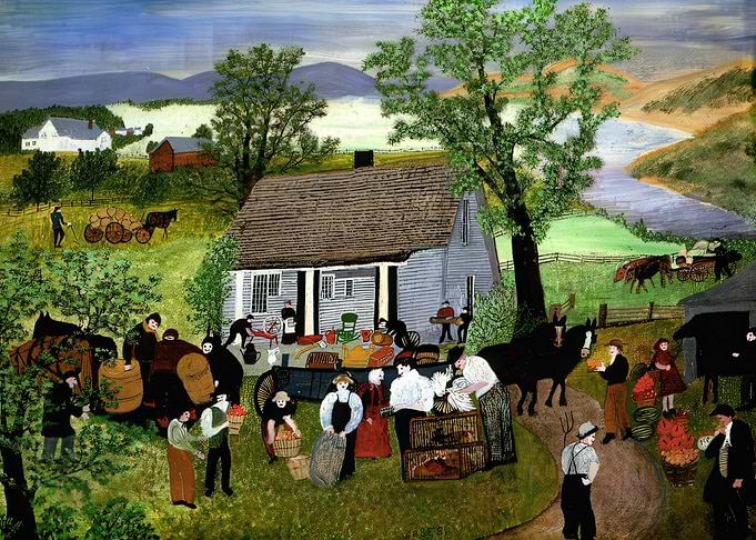 Folk Art Farm Scene, grandma moses painting