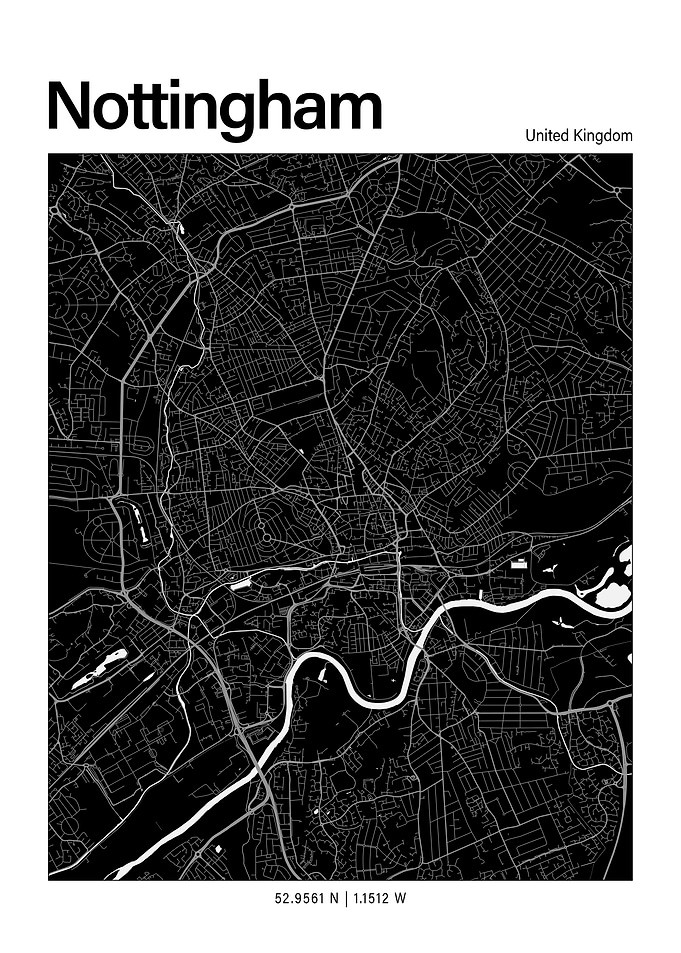 Nottingham Black and White Map