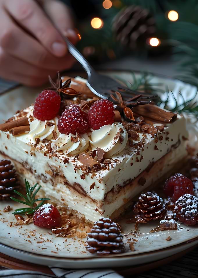 Festive Tiramisu Dessert with Raspberries