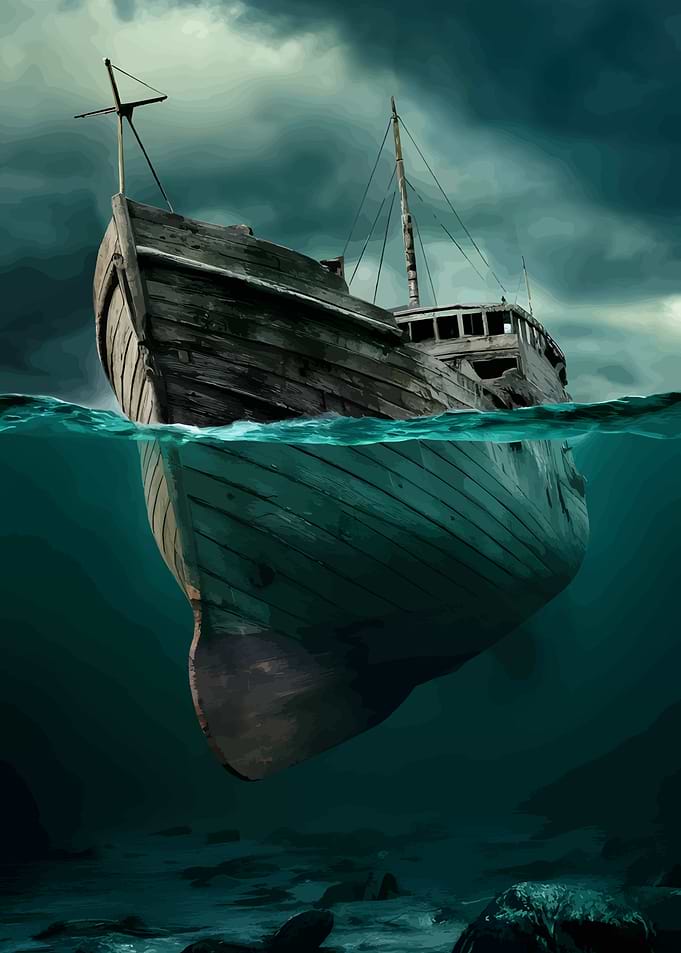 Sunken Ship Under Water