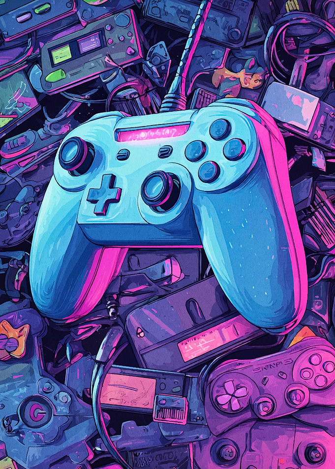 Retro Gaming Controller Pile