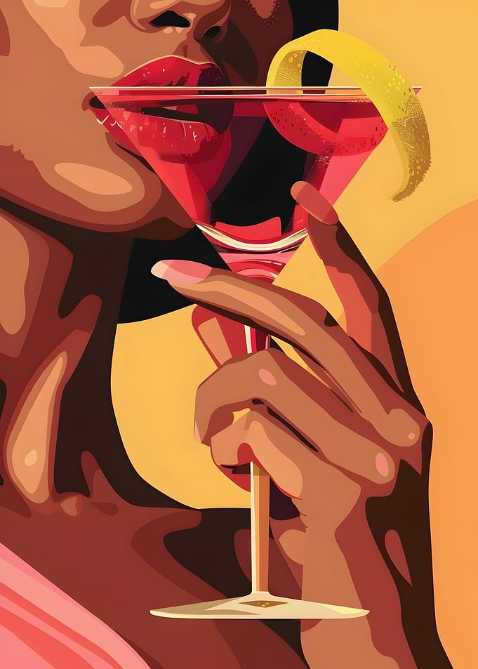 Woman Drinking Cocktail Illustration