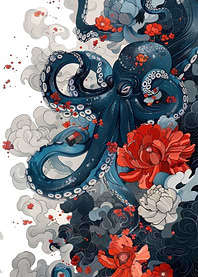 Octopus with Flowers and Clouds