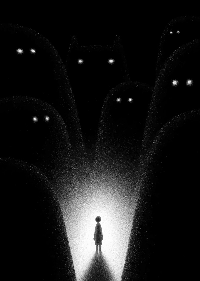 Child Surrounded by Dark Figures
