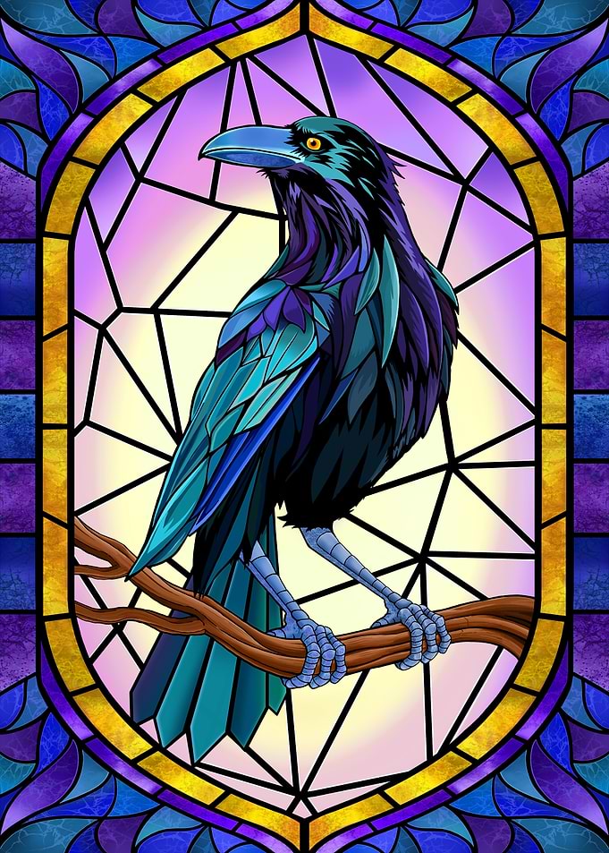 Stained Glass Raven Illustration