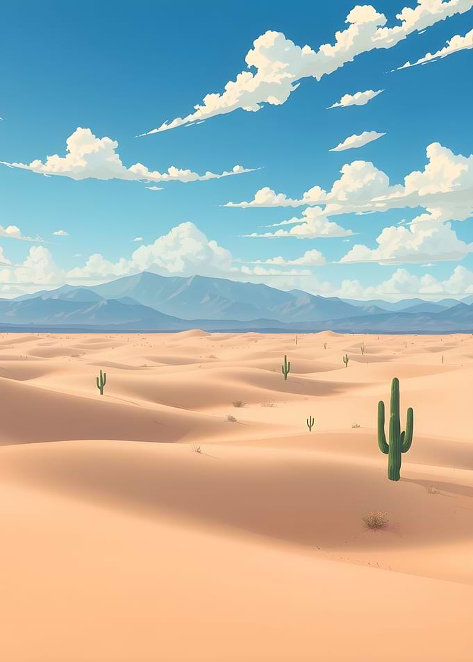 Desert Landscape with Cacti and Sky