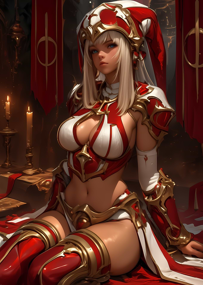 Fantasy Woman in Red and White Armor