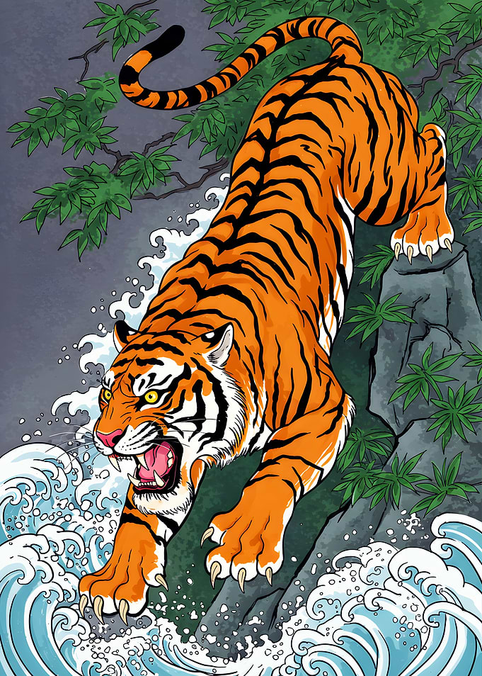 Tiger in Ukiyo-e Style