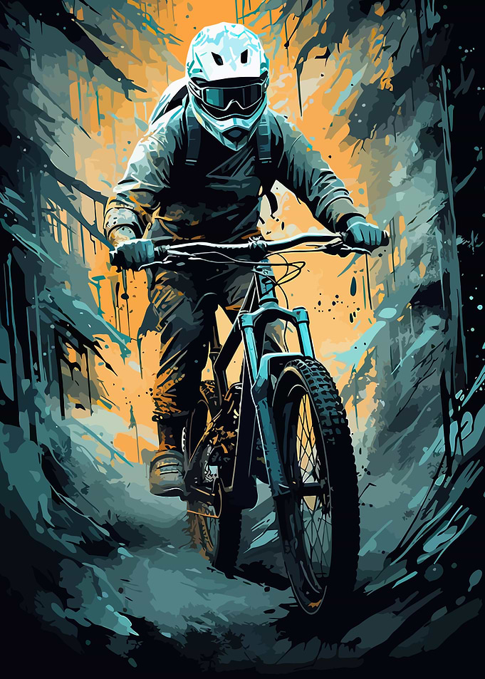 Mountain biker in forest, digital art