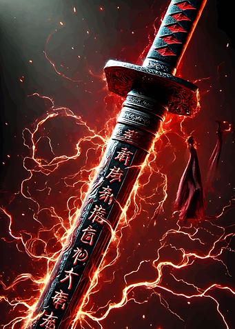 Japanese Katana with Red Lightning