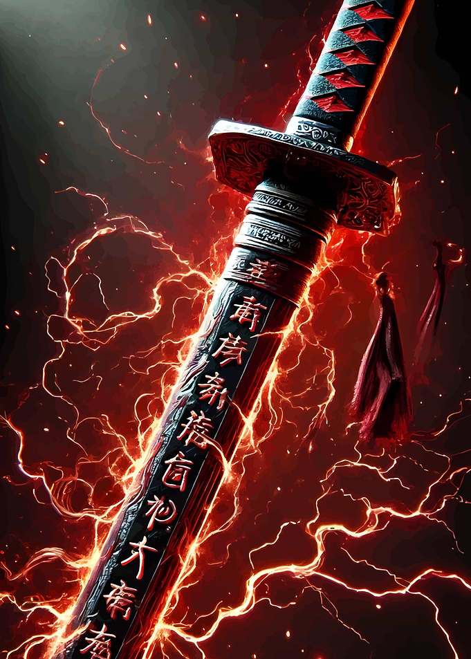 Japanese Katana with Red Lightning