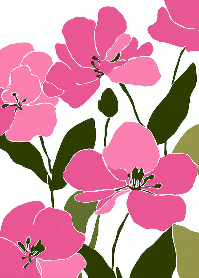 Pink Floral Pattern on White Background