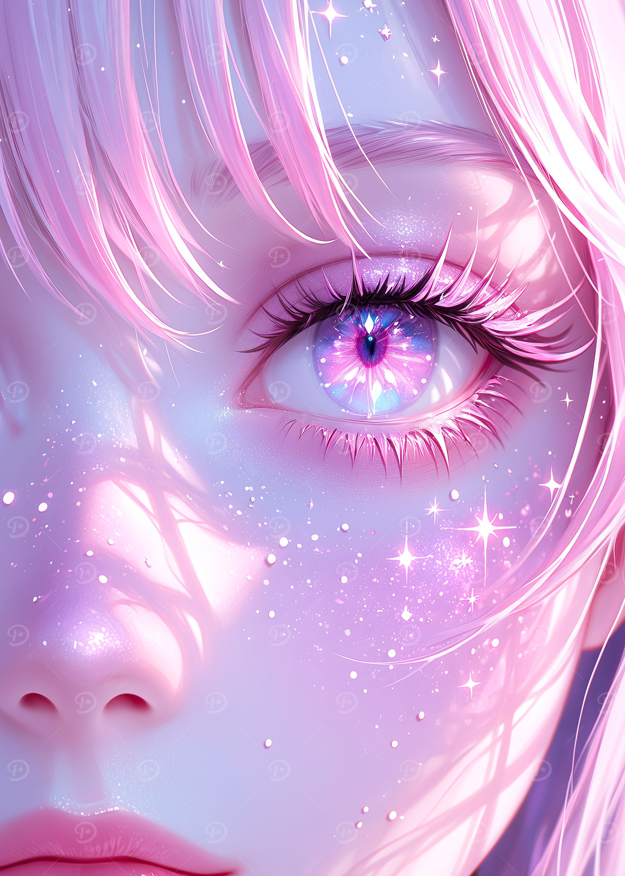 Pink Anime Eye with Sparkles