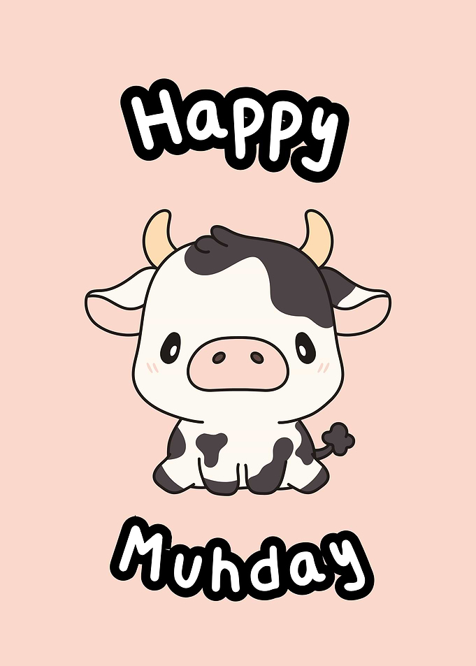 Happy Muhday Cow Cartoon