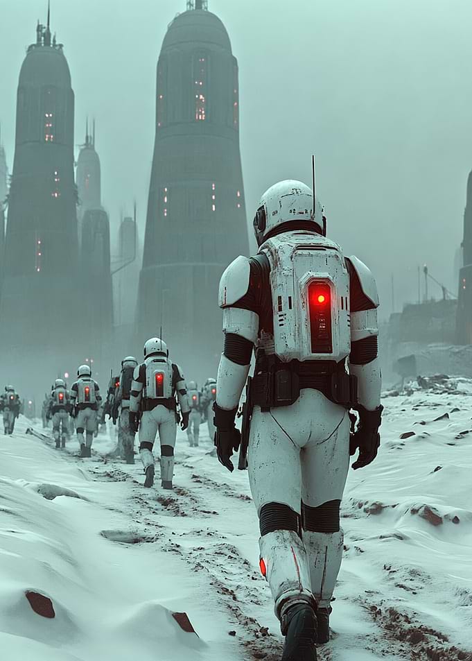 Futuristic Soldiers on Snowy Planet