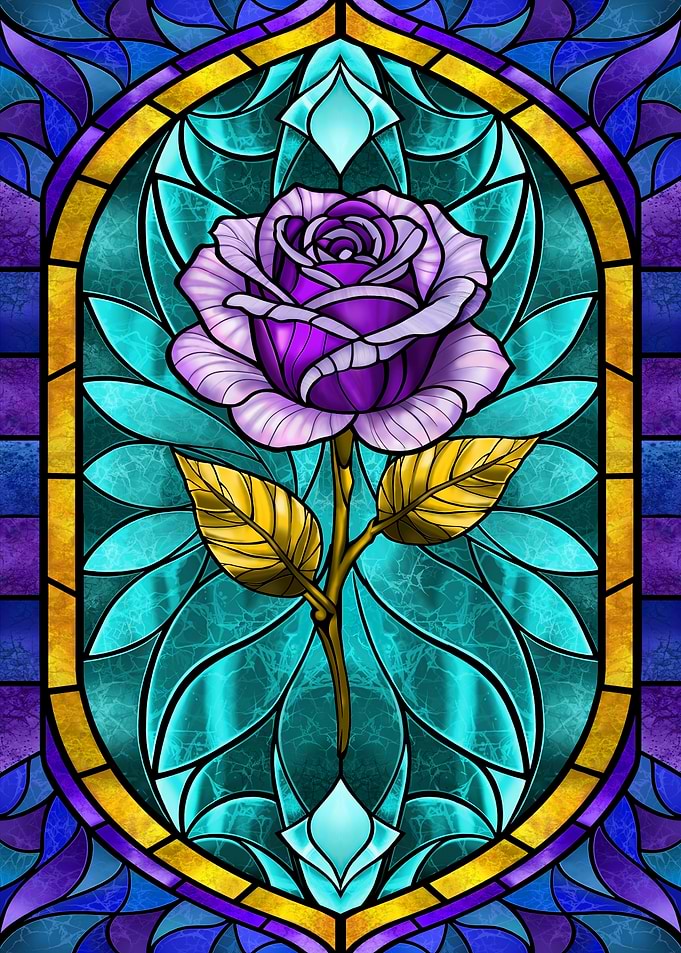Purple Rose Stained Glass Art
