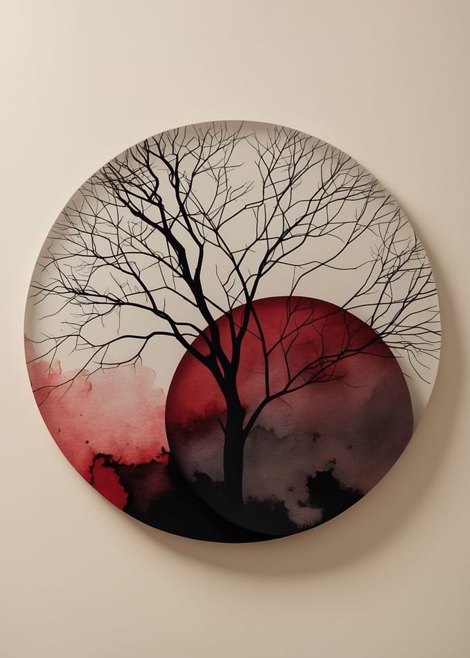 Silhouette Tree with Red Moon Art