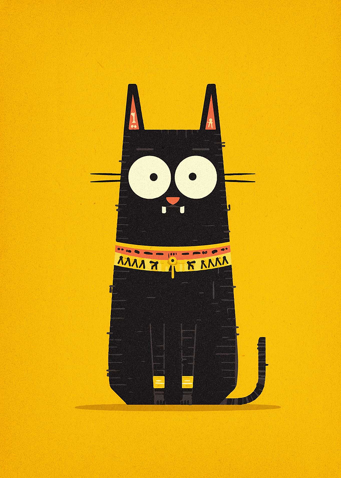 Cartoon Black Cat with Collar