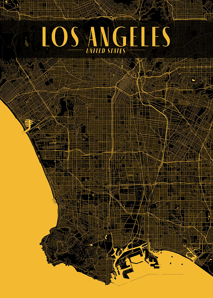 Los Angeles Golden Map Art