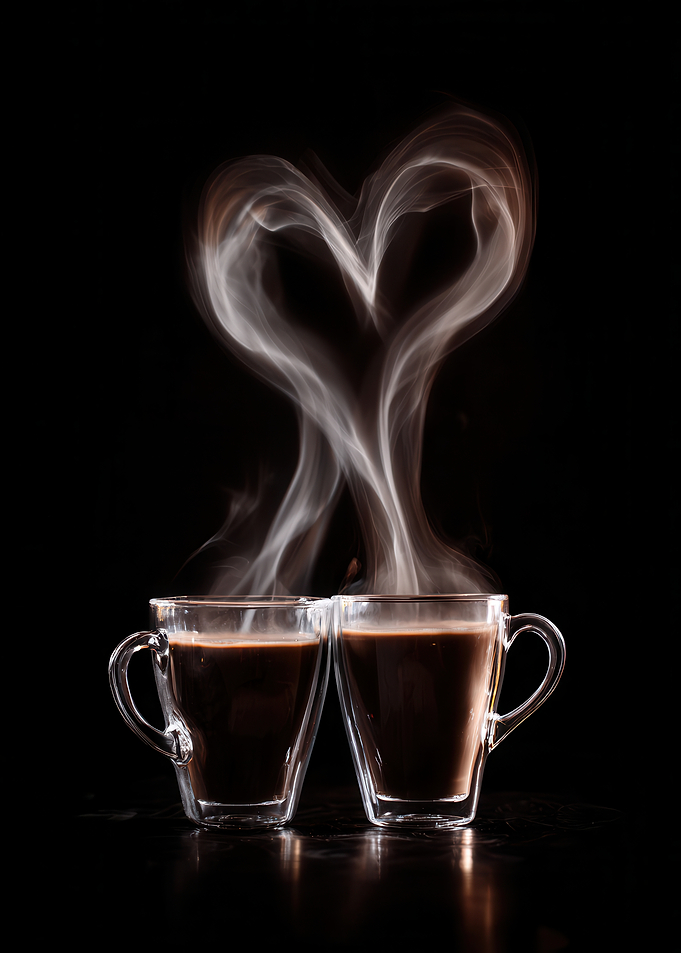 Two cups of coffee with heart