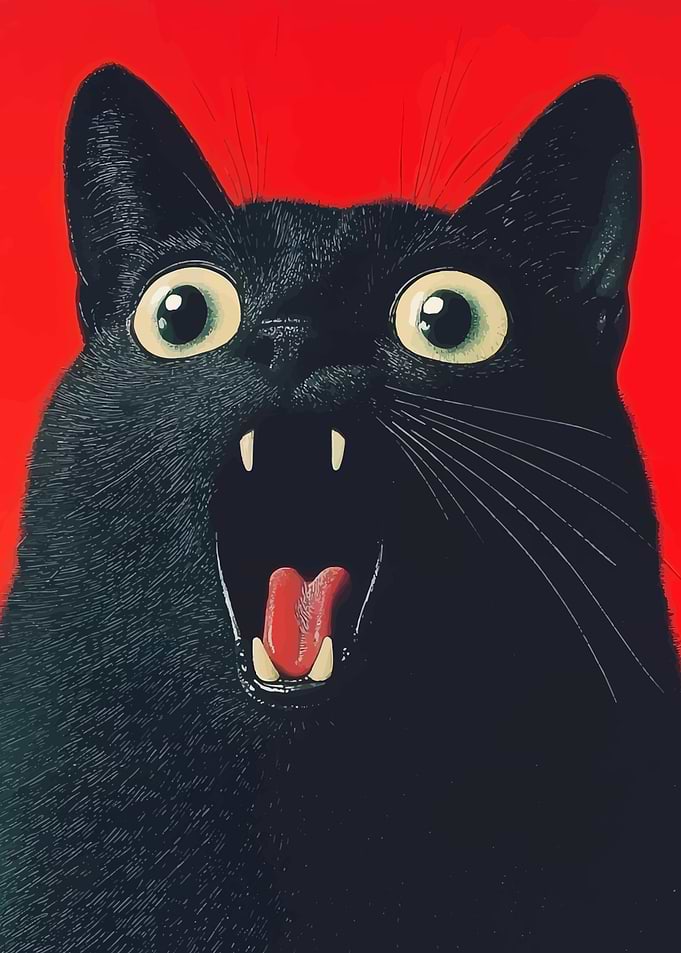 Surprised Black Cat Portrait