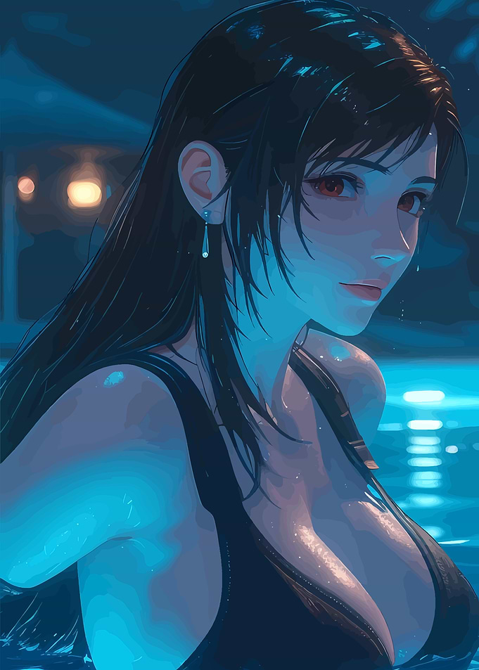 Tifa Lockhart in Pool, Digital Art