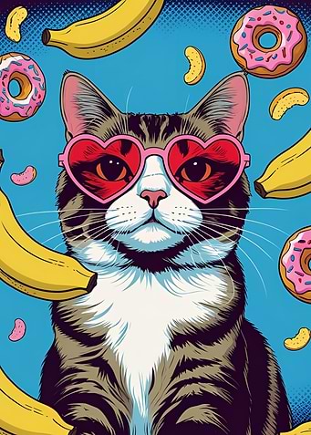 Cat with Heart Glasses and Donuts