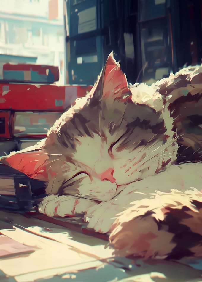 Sleeping Cat on Books