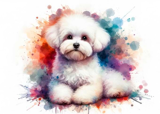 Bichon Maltese dog in watercolor