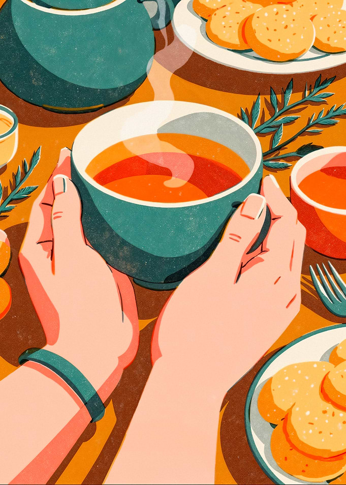 Tea Time Still Life Illustration