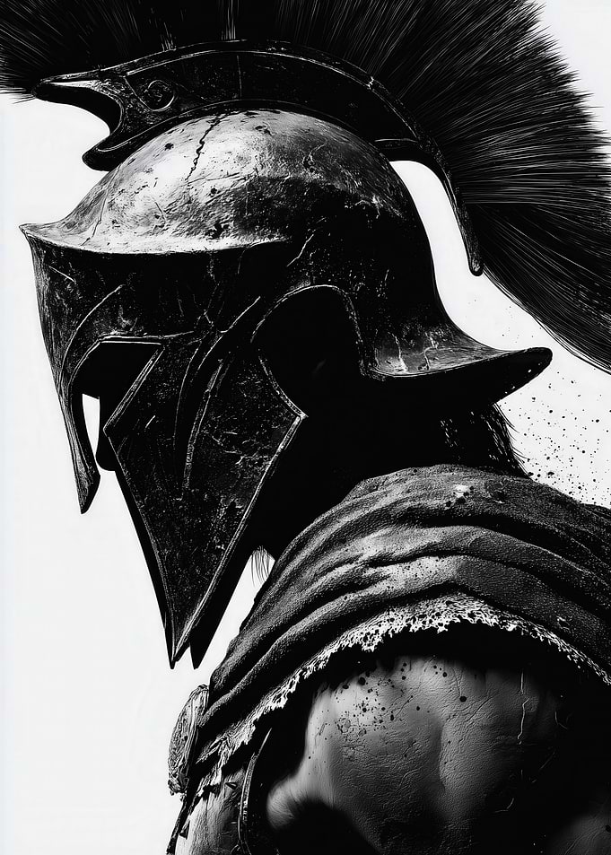 Spartan Warrior in Corinthian Helmet: Ancient Strength and Valor