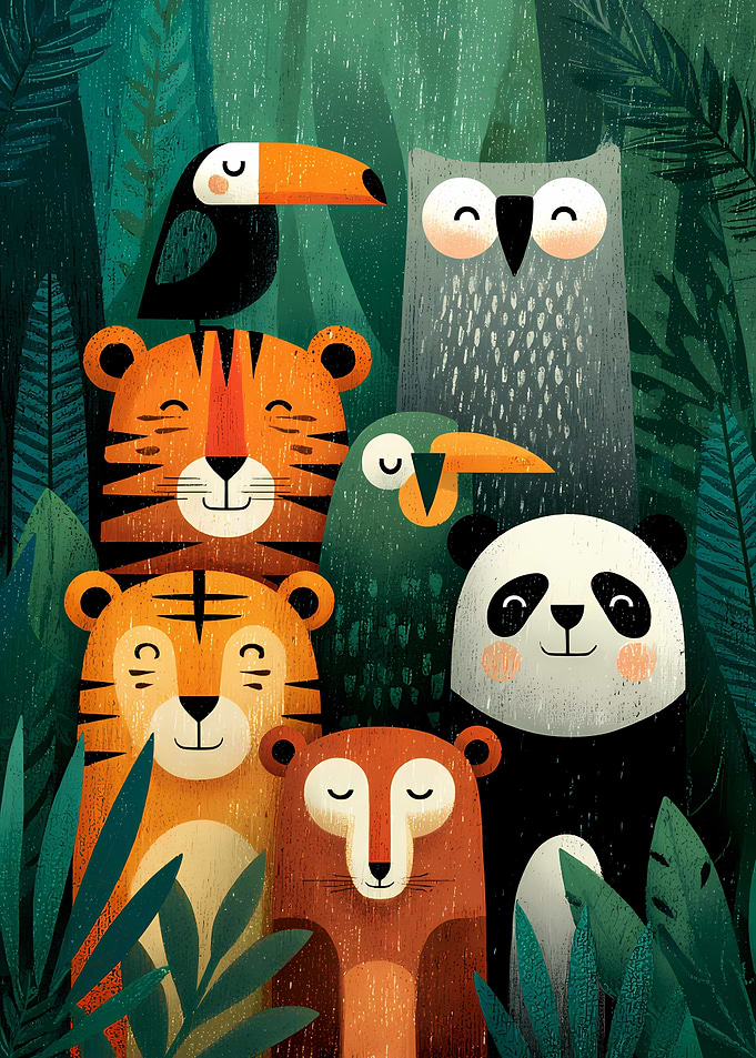 Cartoon Animals in Jungle Illustration
