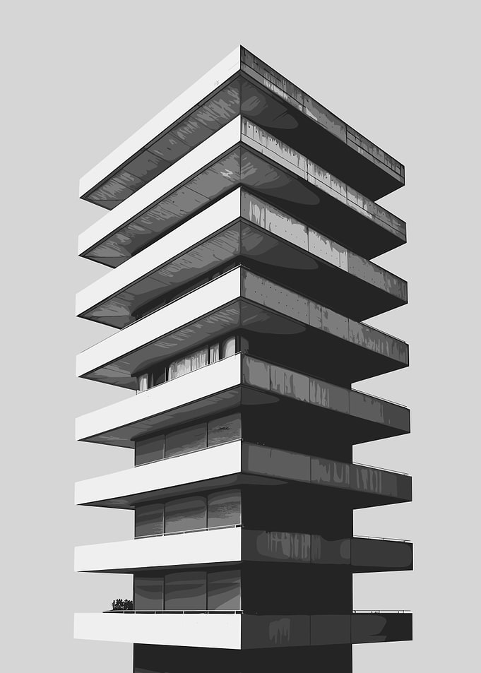 Modernist Building in Black and White