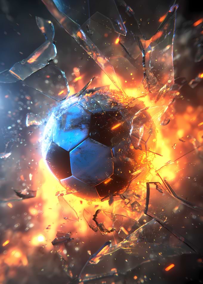 Fiery Soccer Ball Shattering Glass