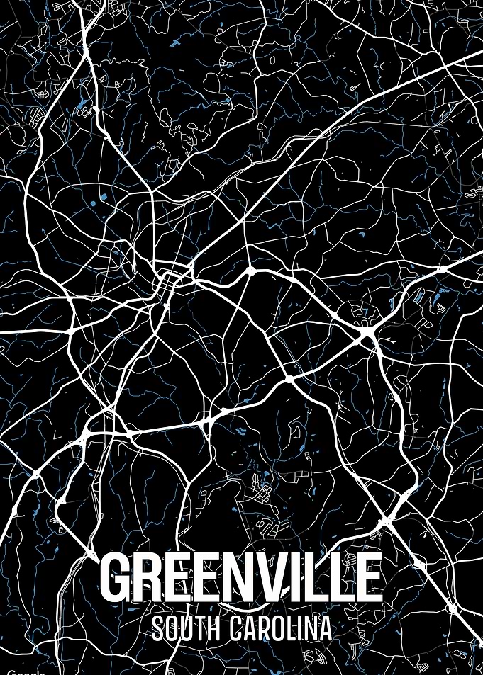 Greenville, South Carolina Map Art