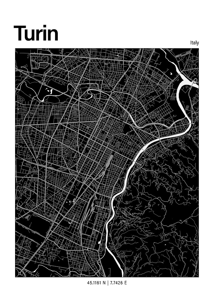 Turin Black and White Map