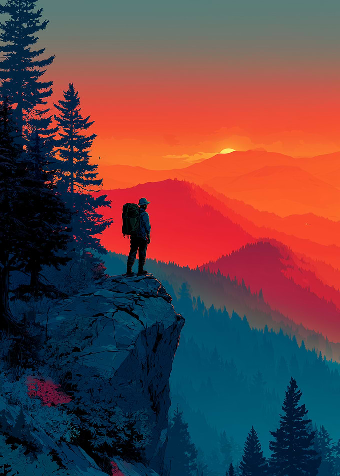 Hiker at Sunset Mountain Vista