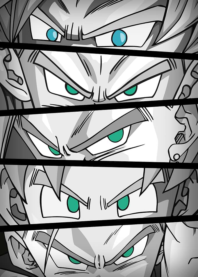DBZ Eyes Super Saiyans BW