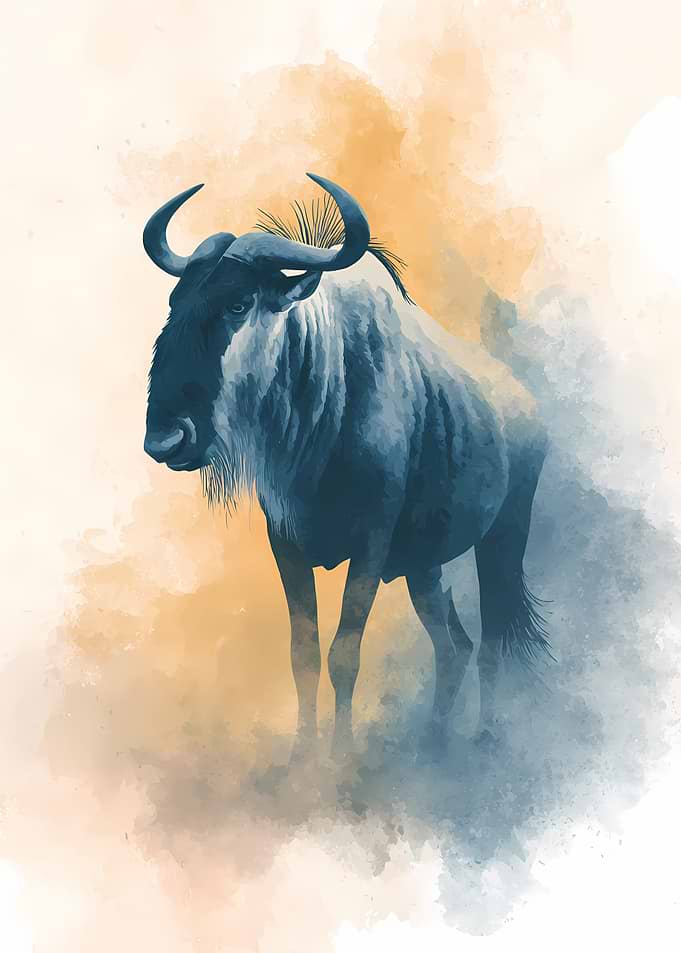 Blue Wildebeest Watercolor Illustration