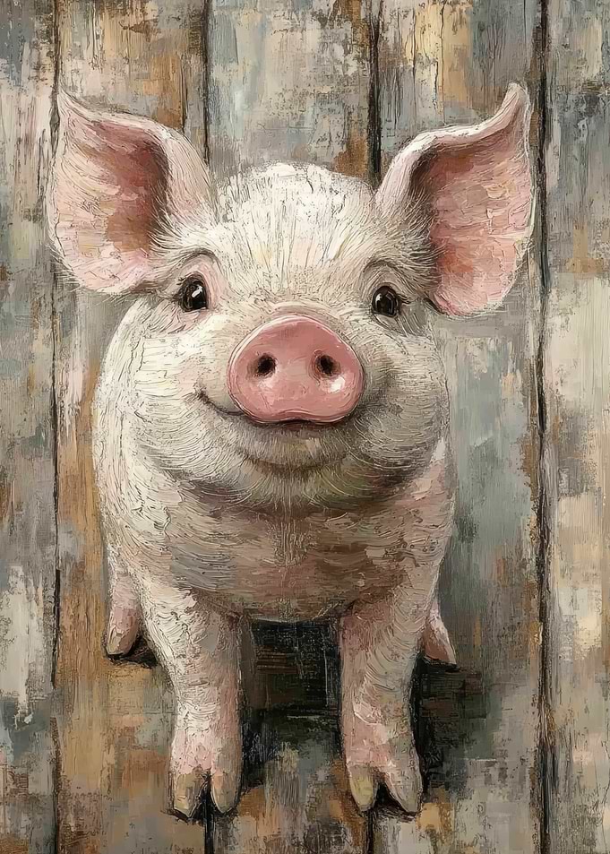 Smiling Pig Portrait | Minimal Farm Animal Wall Art