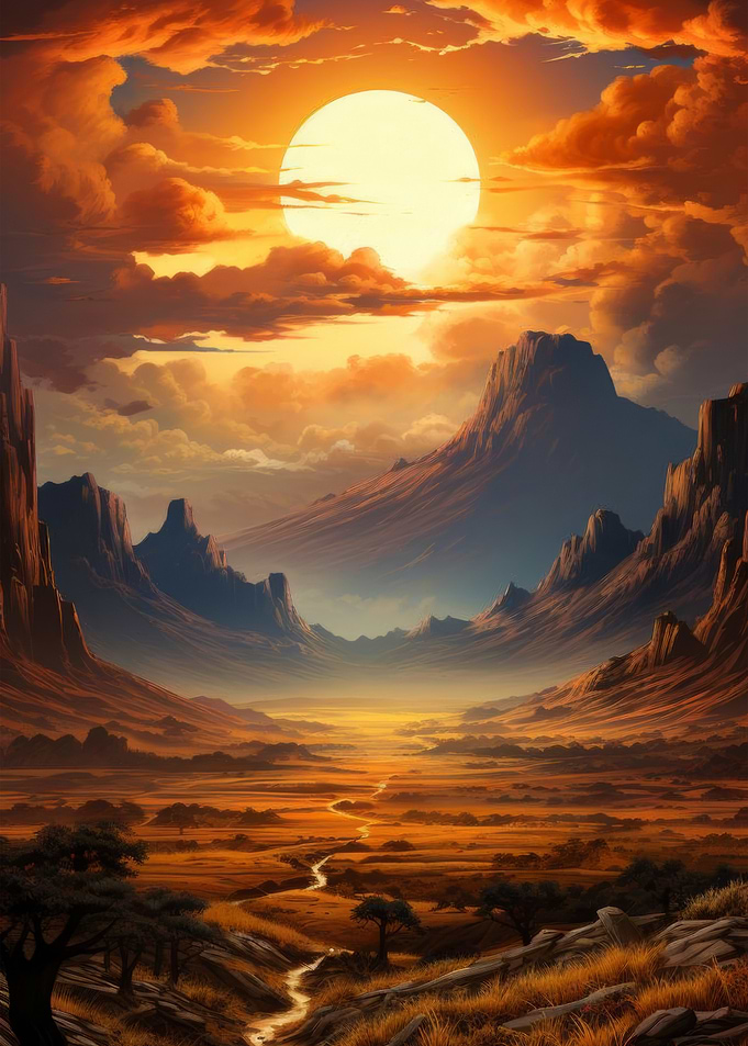 Golden Sunset Over Mountain Valley
