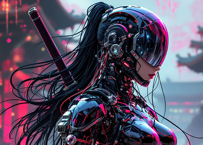 Cyberpunk Warrior with Katana