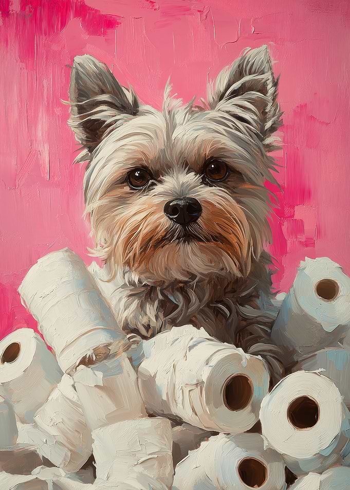 Yorkie dog with toilet paper painting | Yorkie Toilet Print
