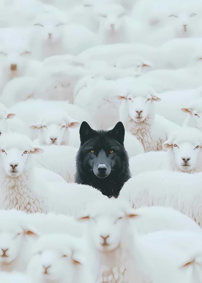 Black Wolf in Sheep's