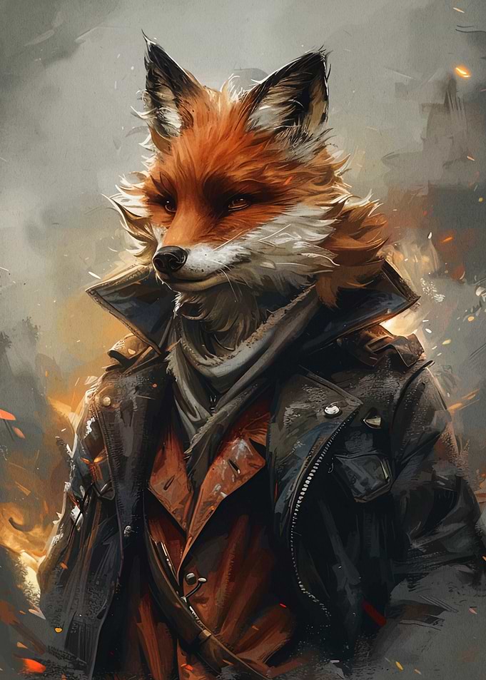Anthropomorphic Fox in Leather Jacket
