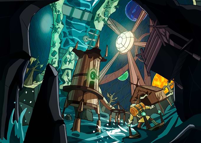 Cartoonish Fantasy Landscape with Tower