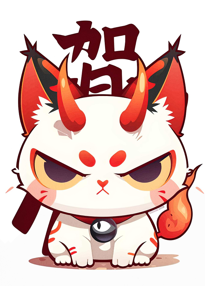 Cartoon Oni Cat Illustration