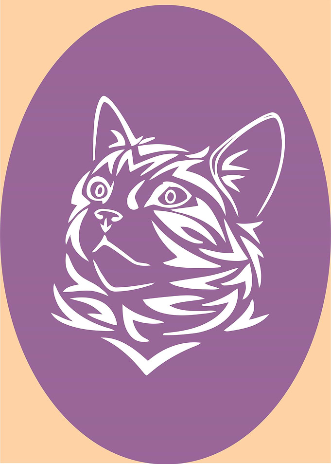 Stylized Cat Head in Oval Frame