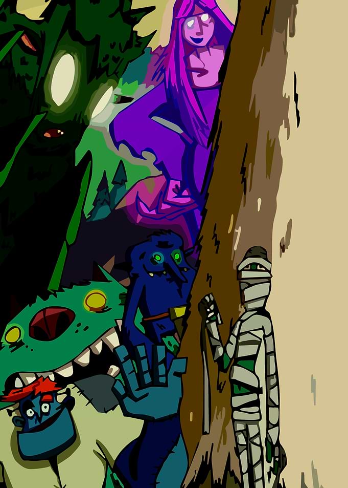 Cartoon Monsters in the Woods